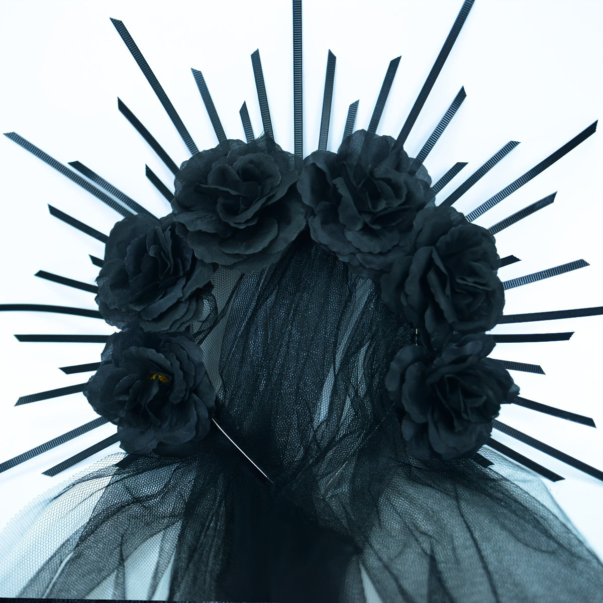 Halloween Goddess Crown Headband with Veil - Gothic Party Accessory, Non-Feathered Plastic Cosplay Hair Hoop