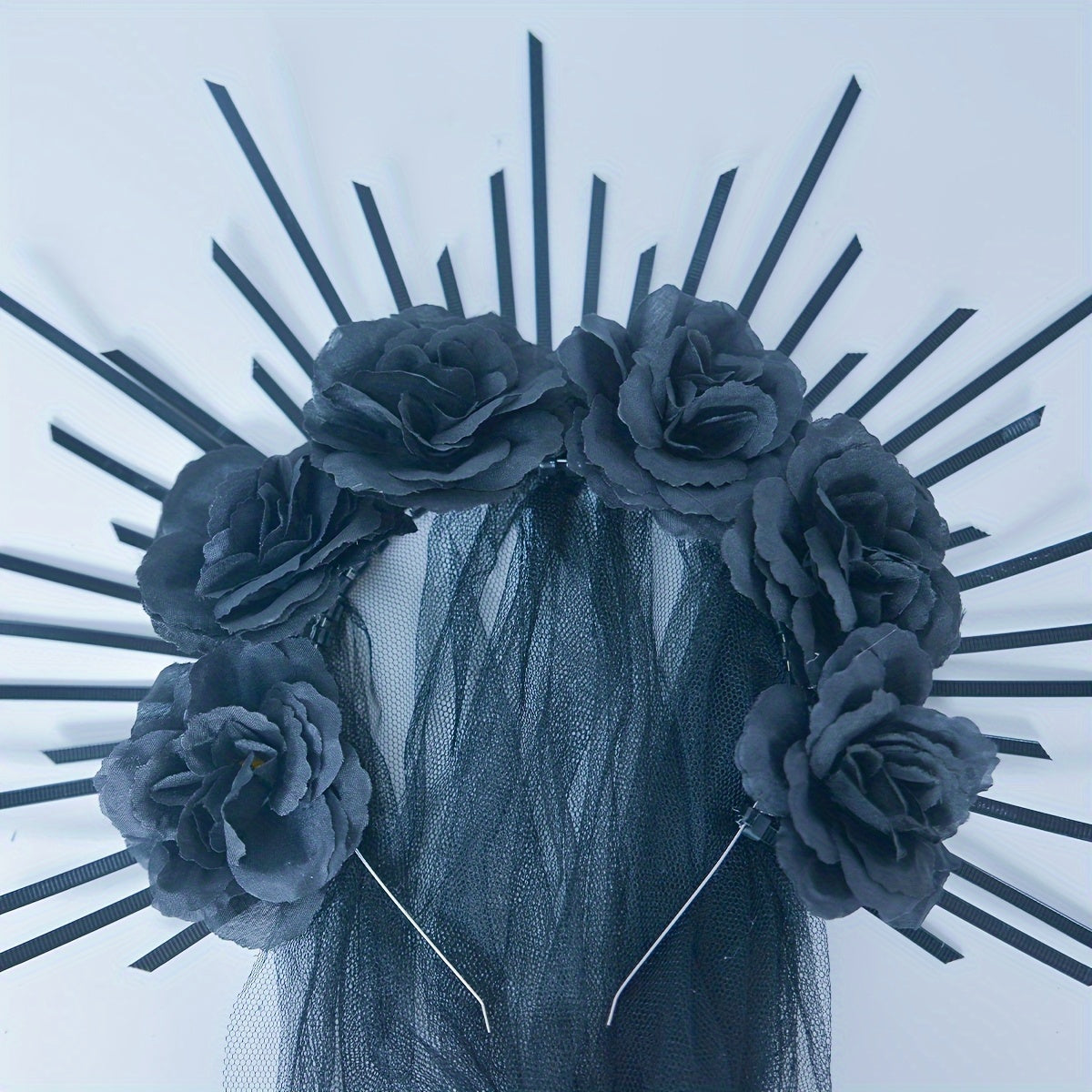 Halloween Goddess Crown Headband with Veil - Gothic Party Accessory, Non-Feathered Plastic Cosplay Hair Hoop