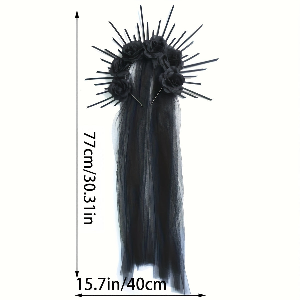 Halloween Goddess Crown Headband with Veil - Gothic Party Accessory, Non-Feathered Plastic Cosplay Hair Hoop