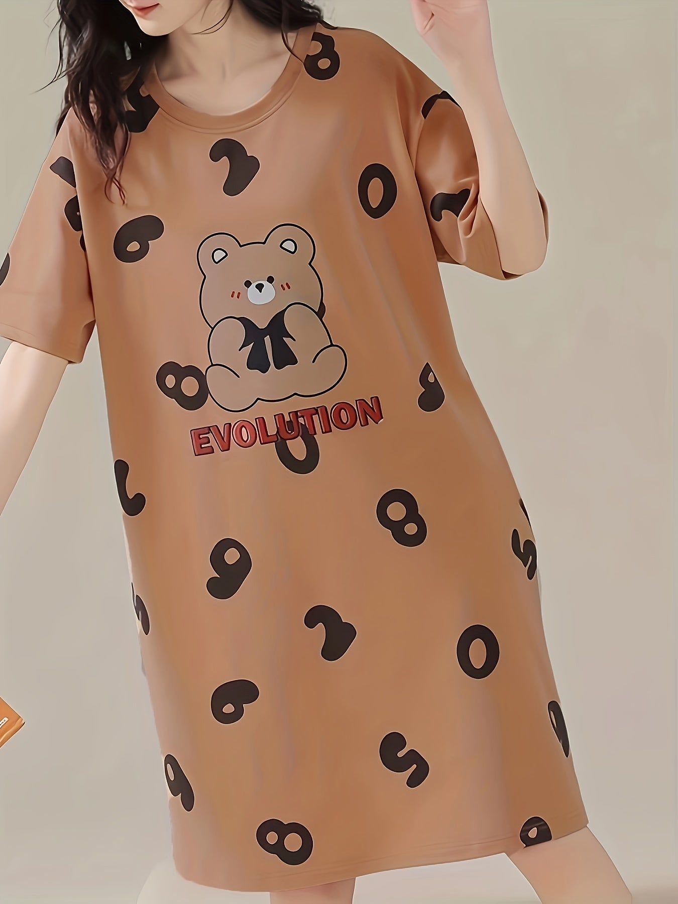 Cartoon Bear Print Short Sleeve Night Dress