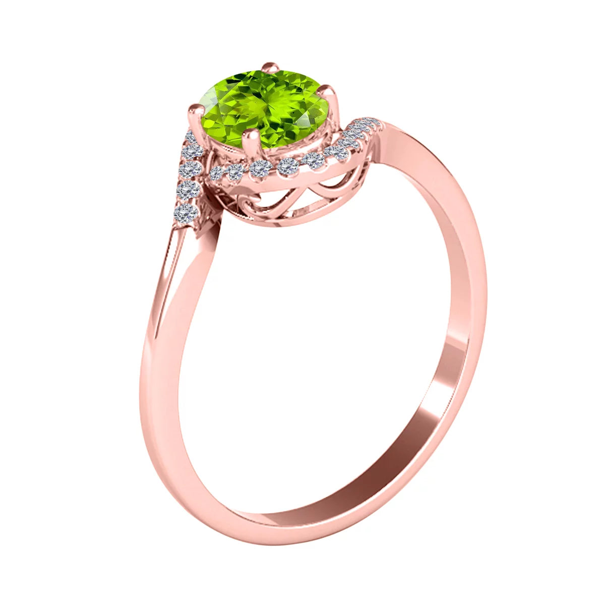 Engagement Rings for Women 1.00 Carat Peridot & Halo Diamond Engagement Ring Prong-Setting 14K Solid Rose Gold