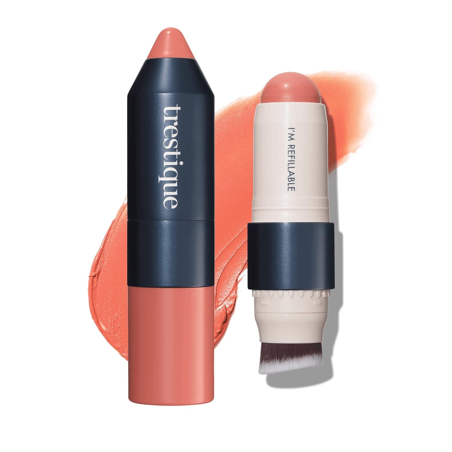 Trestique Blush Stick, Vegan Blush Stick with Built-In Brush, Pink Blush Makeup for Women, Rose Makeup, 2-In-1 Creamy