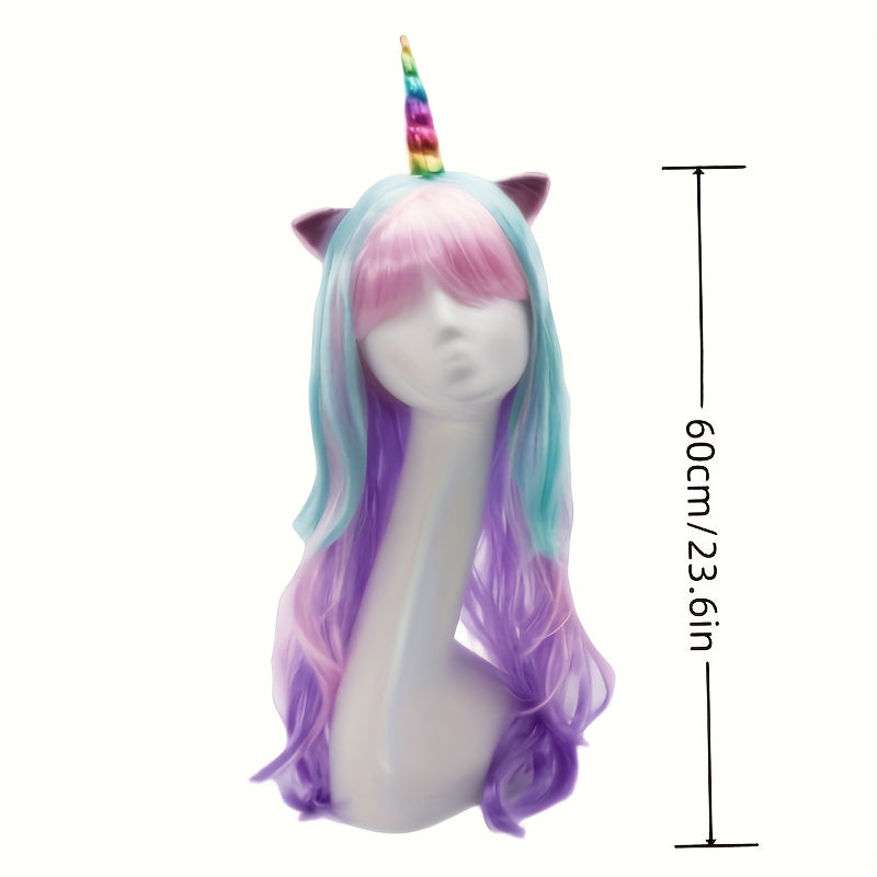 Pretty Unicorn Wig Necklace Bracelet Set Halloween Christmas New Year Birthday gift Cosplay Role Play Girl Styling Play set