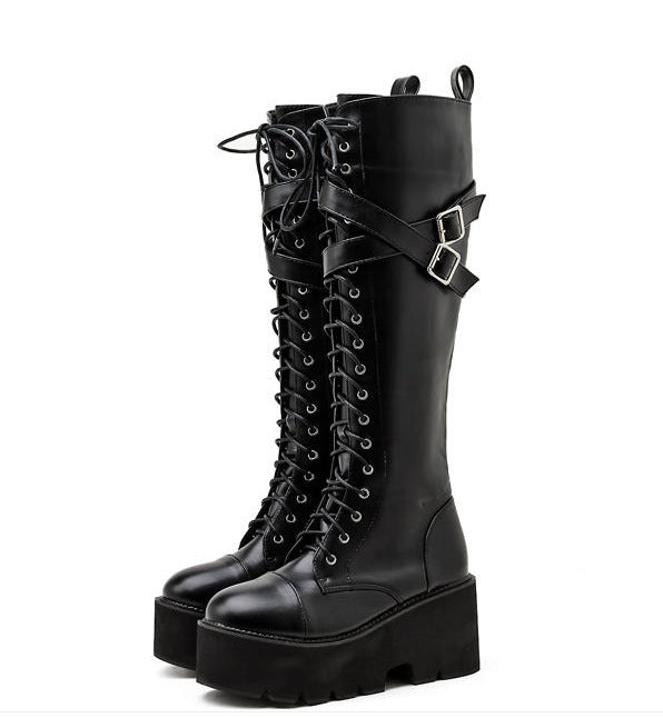 Platform Slope Heel Zipper High Heel Boots Women's Boots