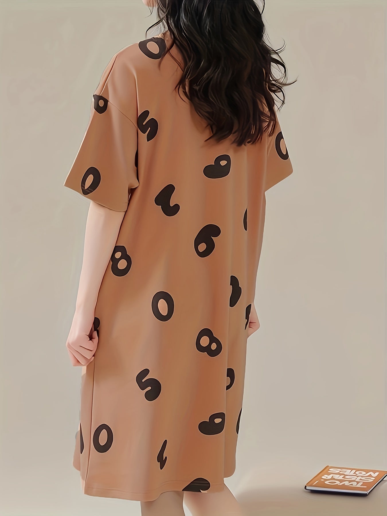 Cartoon Bear Print Short Sleeve Night Dress