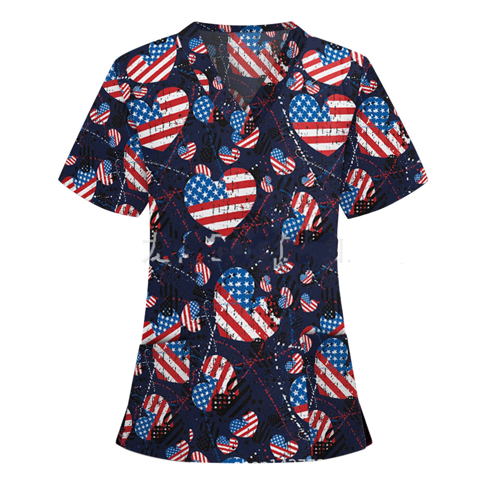 Pocket v-Neck Short-Sleeved t-Shirt Nurse Uniform