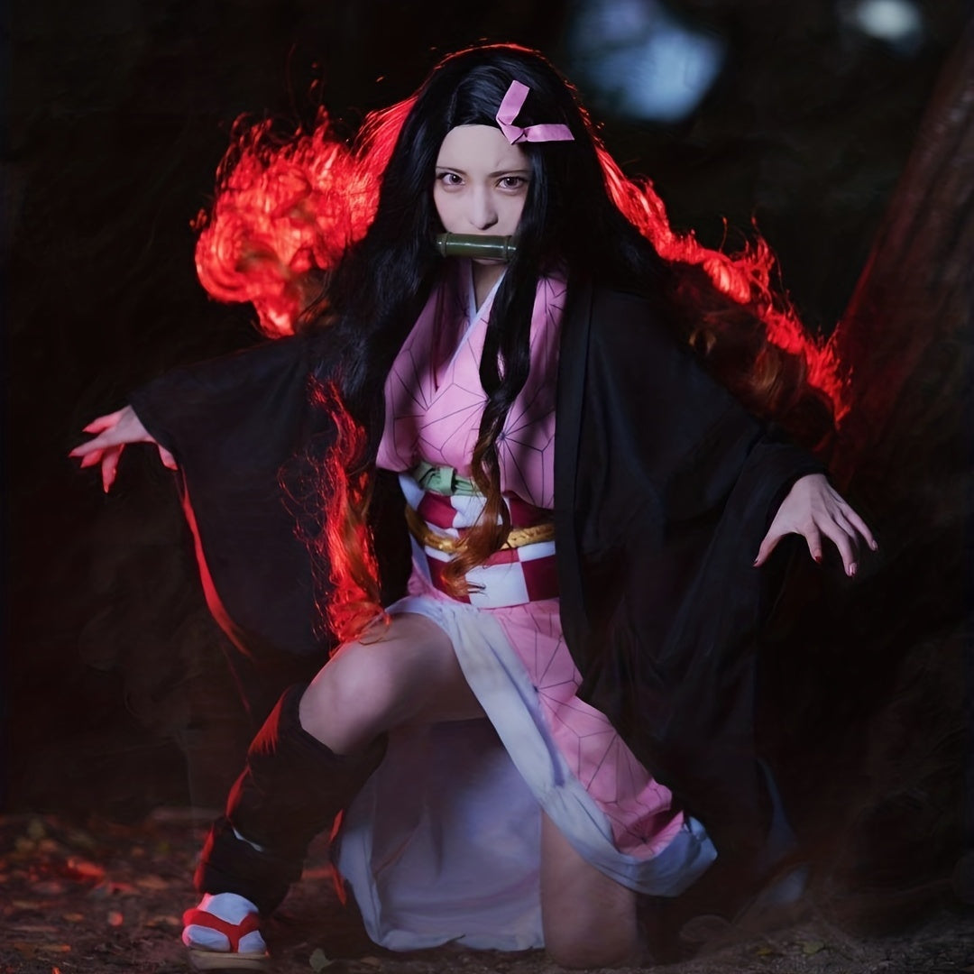 Mesmerizing Anime Kimono Costume Set - Dazzling Japanese Design for Cosplay & Holidays - Complete with Earrings - A Perfect, Memorable Gift for Halloween, Christmas, Thanksgiving