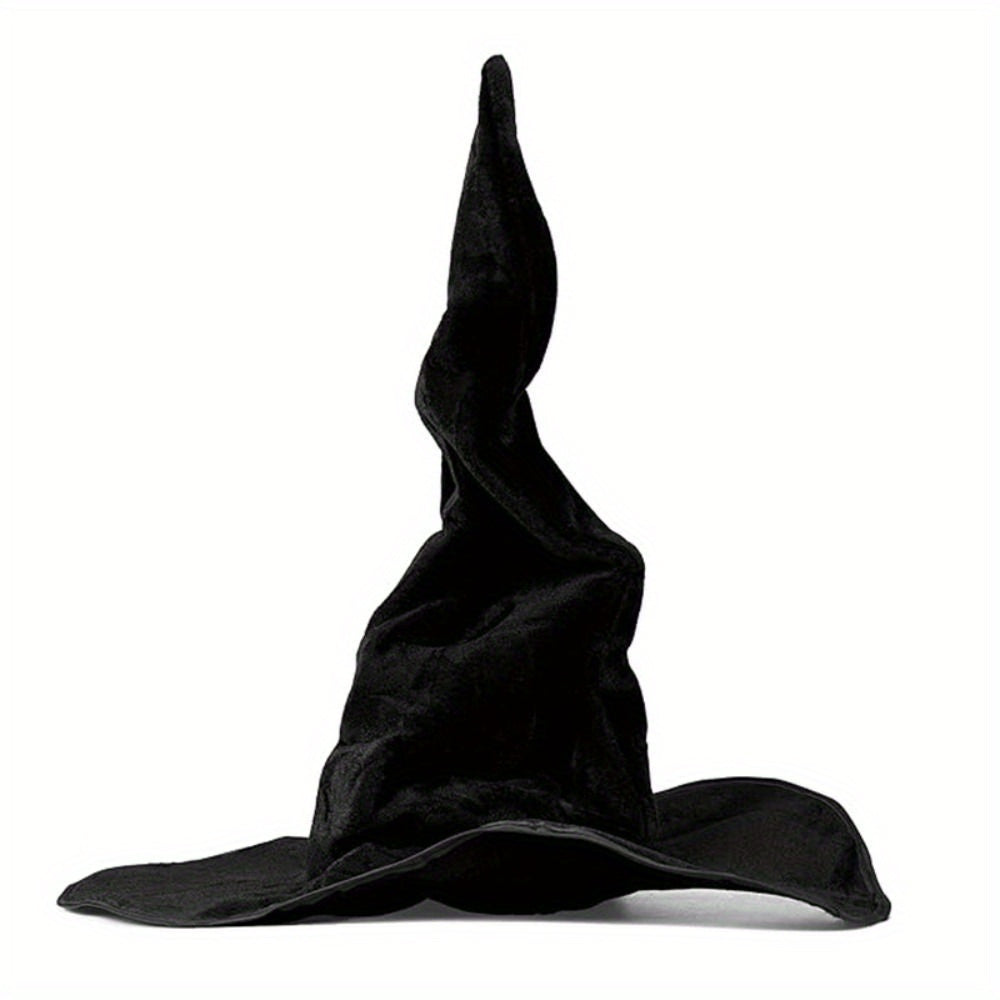 Large Black Witch Hat for Women - Satin Fabric, Ruched Design, Perfect for Halloween & Cosplay Parties