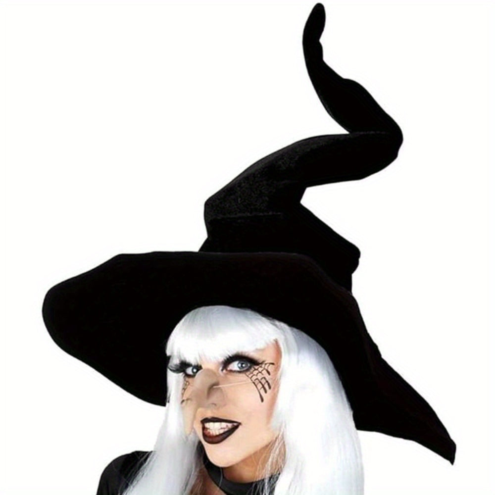 Large Black Witch Hat for Women - Satin Fabric, Ruched Design, Perfect for Halloween & Cosplay Parties