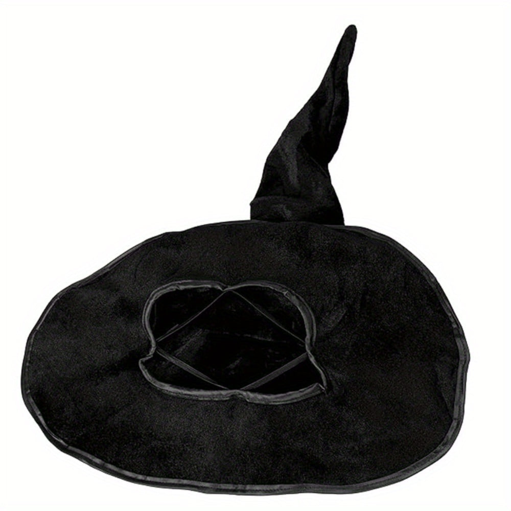 Large Black Witch Hat for Women - Satin Fabric, Ruched Design, Perfect for Halloween & Cosplay Parties