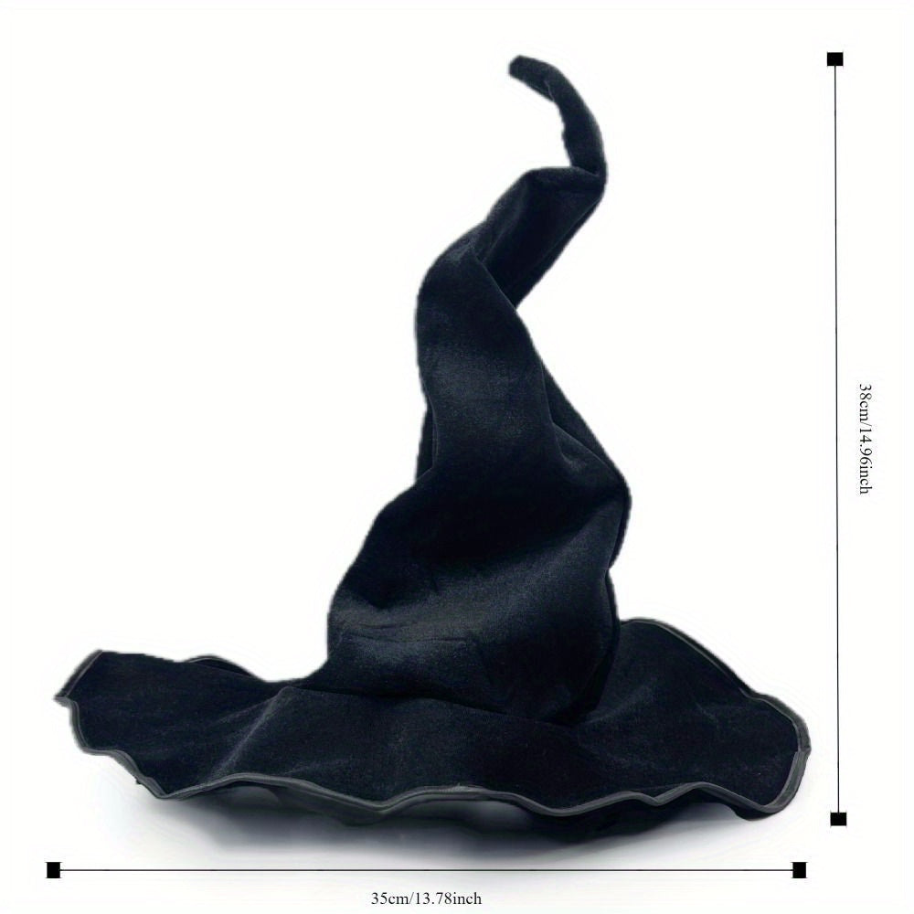 Large Black Witch Hat for Women - Satin Fabric, Ruched Design, Perfect for Halloween & Cosplay Parties