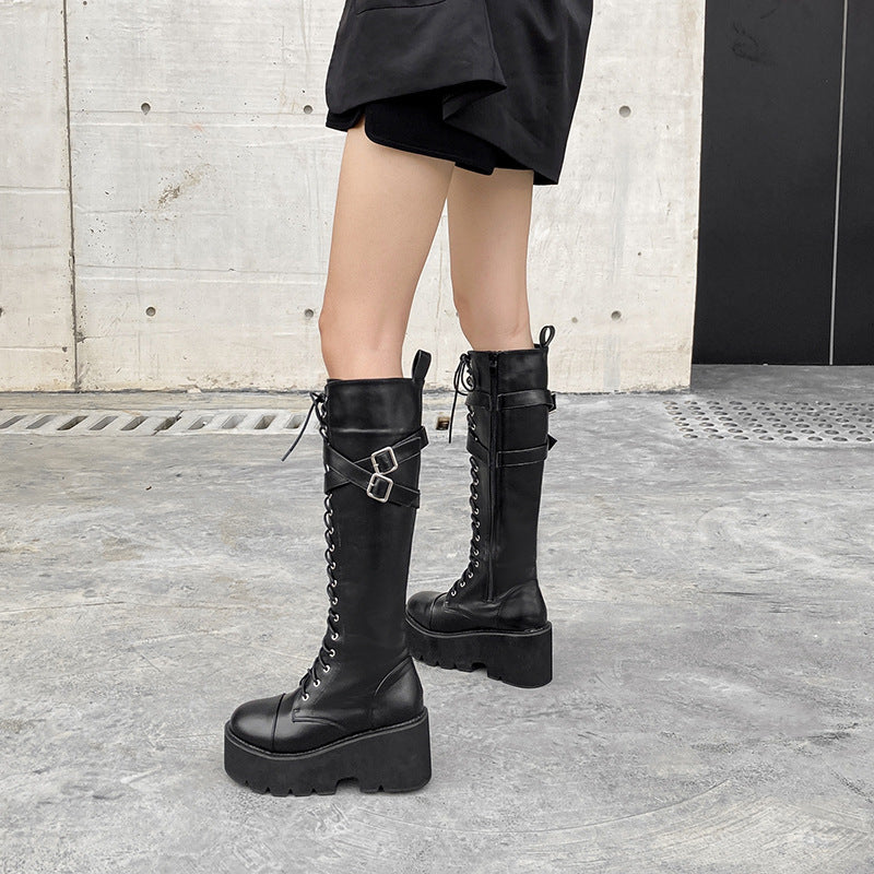 Platform Slope Heel Zipper High Heel Boots Women's Boots