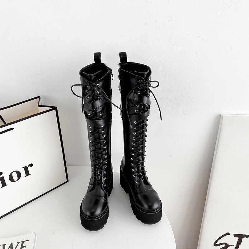 Platform Slope Heel Zipper High Heel Boots Women's Boots