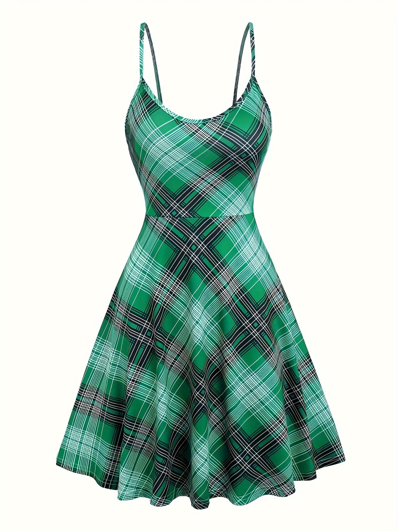 Two-piece Set, Vintage Plaid Pattern, Spaghetti Strap Dress & Long Sleeve Tunic