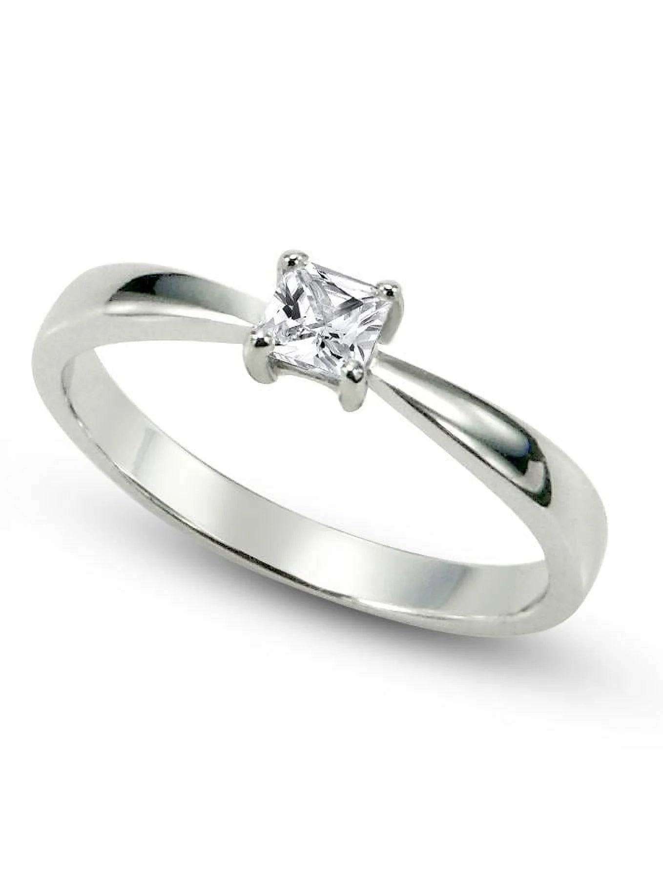 Sz 7 Sterling Silver Cubic Zirconia Solitaire 0.1 Carat Tw Princess Cut CZ Engagement Ring