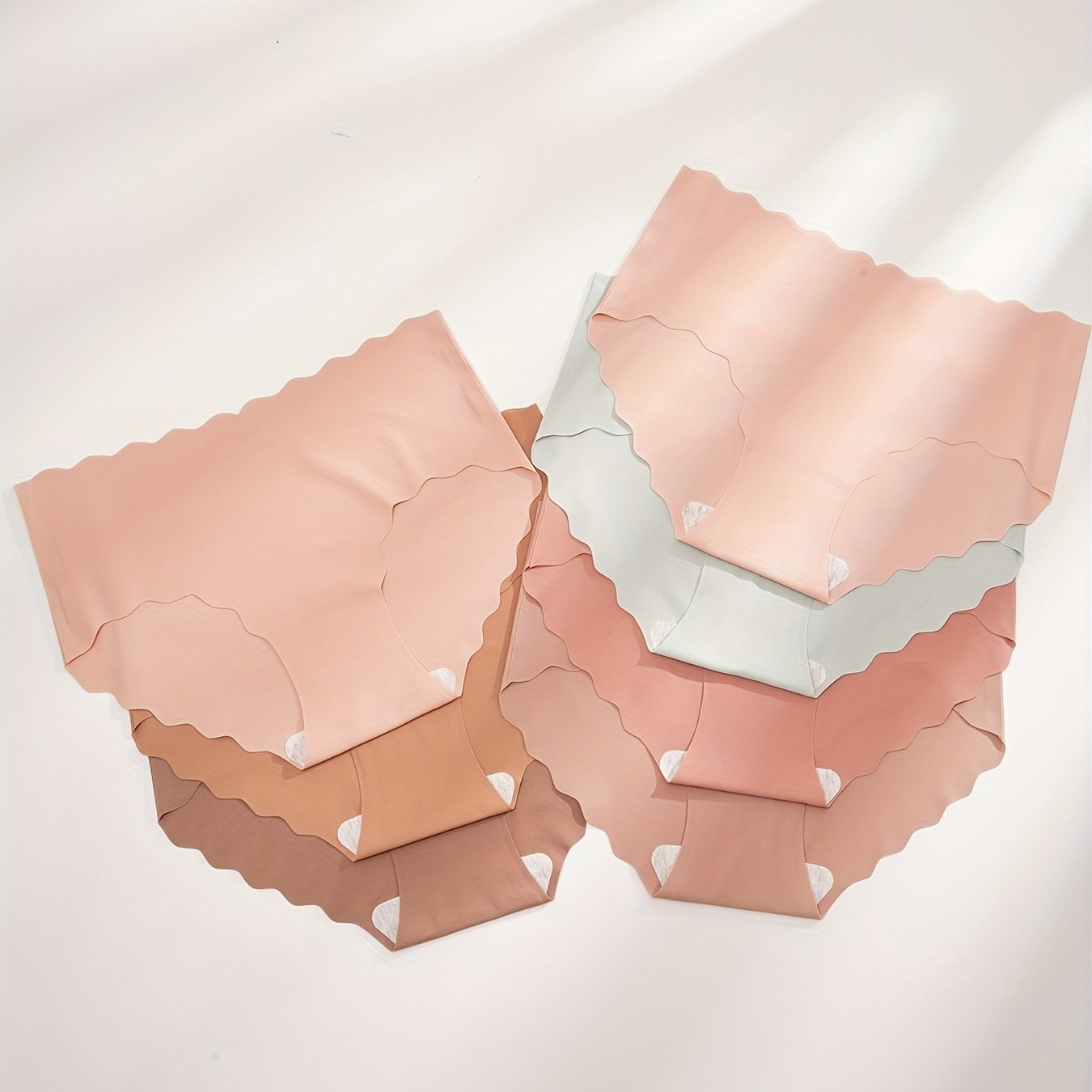 7pcs Seamless Scallop Trim Briefs, Comfy & Breathable Simple Solid Panties, Women's Lingerie & Underwear