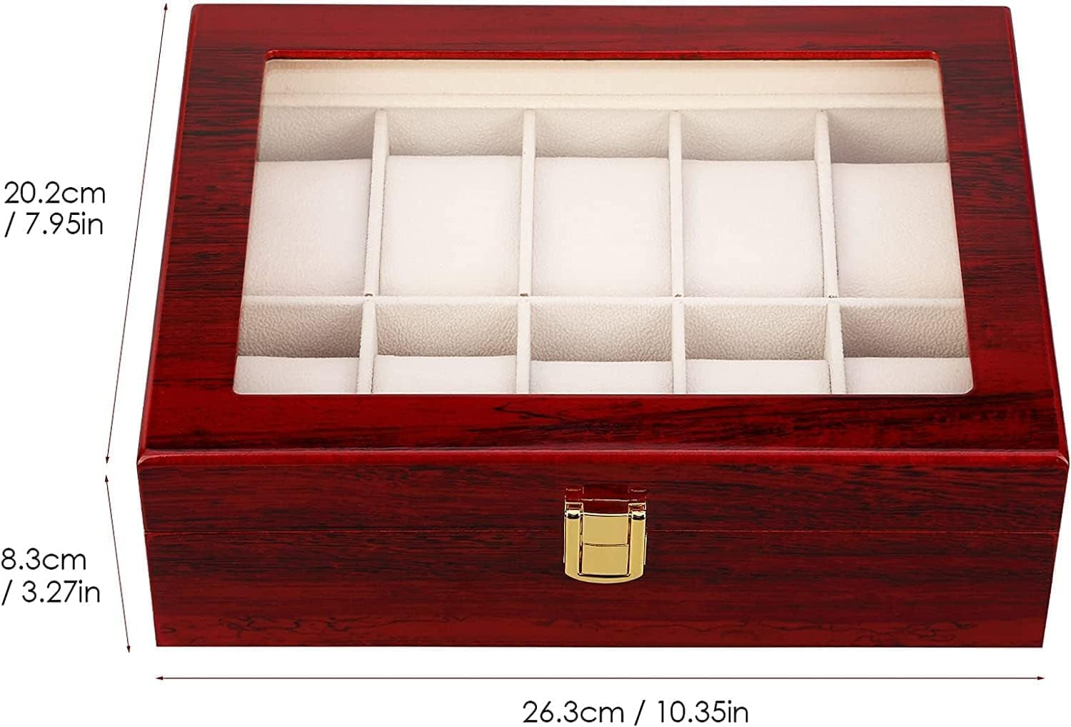 Watch Box, 10 Slots Wooden Watch Case with Removable Watch Pillow, Metal Clasp Watch Display, Watch Box Organizer for Men and Women