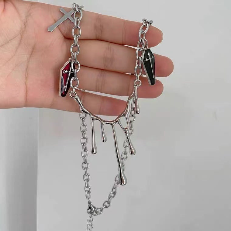 Goth Retro Liquid Lava Coffin Cross Necklace