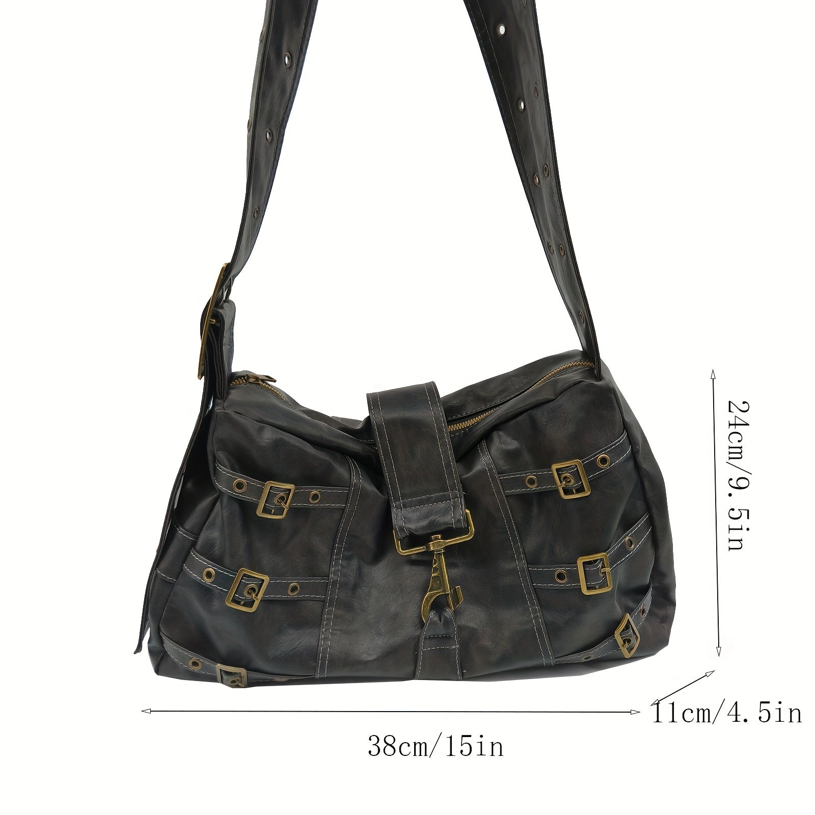 Steampunk Accessory| Stylish Black Punk-Style Crossbody Bag with Eyelet Belt