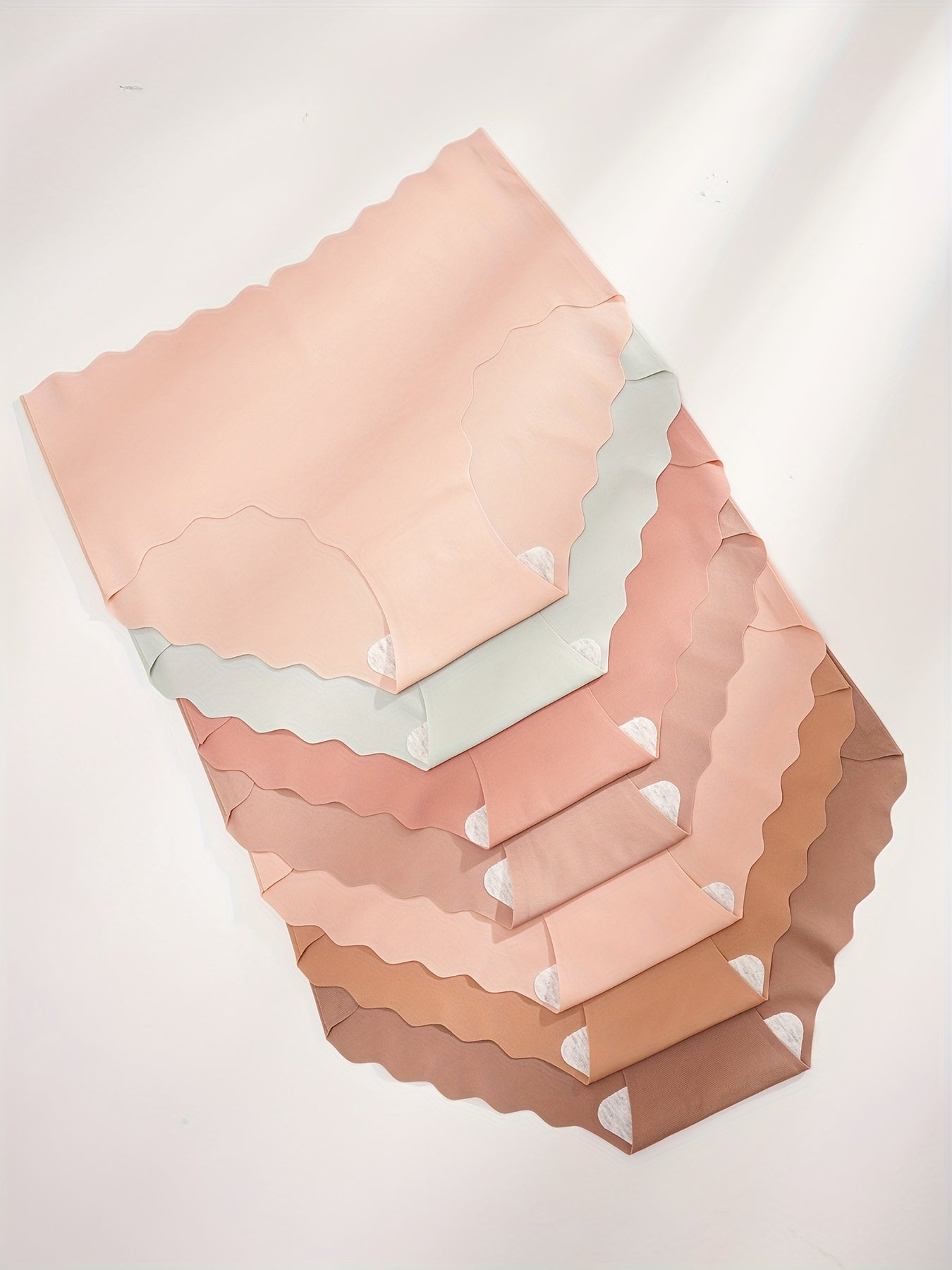 7pcs Seamless Scallop Trim Briefs, Comfy & Breathable Simple Solid Panties, Women's Lingerie & Underwear