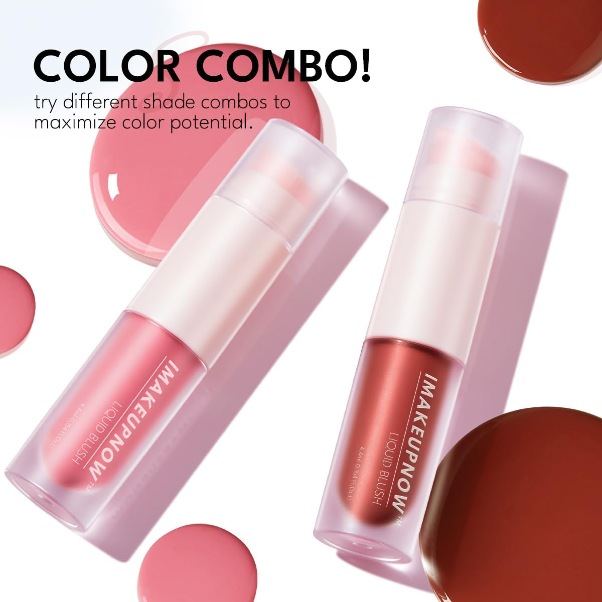 Liquid Cream Blush Stick Makeup for Cheeks | Build-In Brush - Application & Blending All in One #L001 + #L003