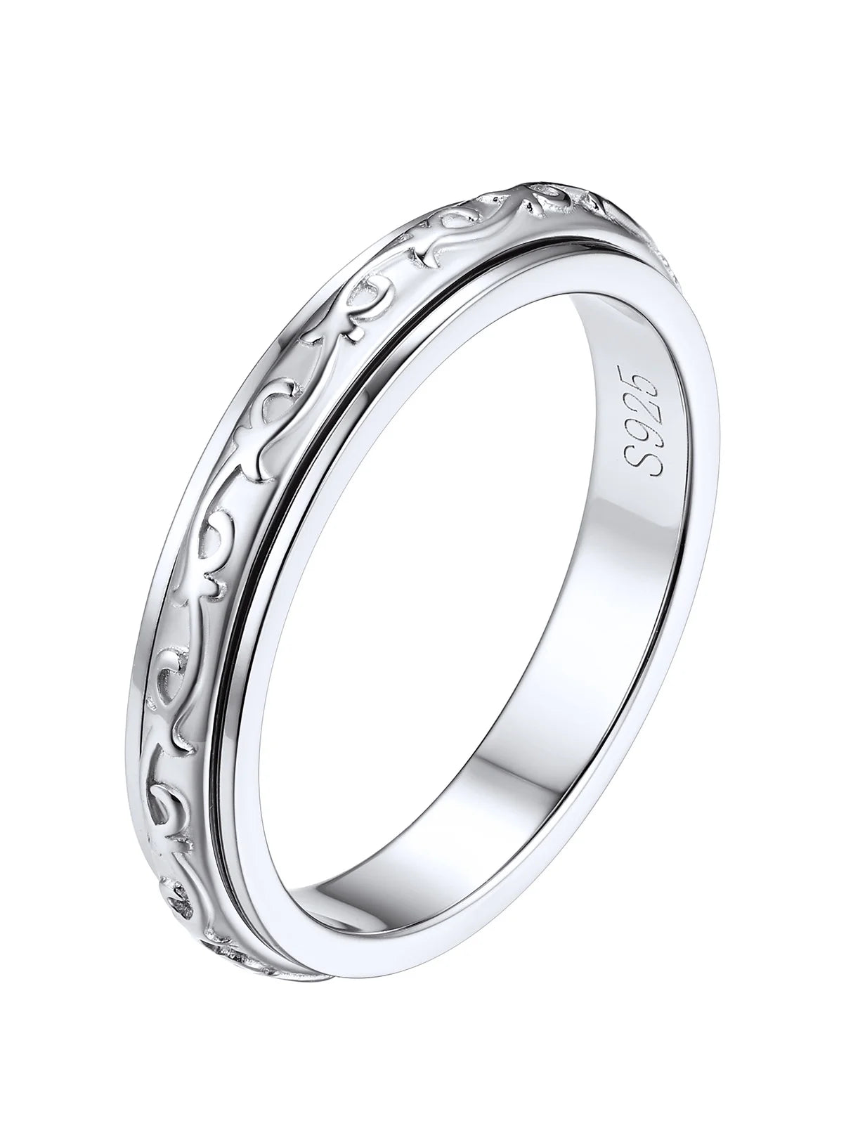 S925 Sterling Silver Fidget Rings Embossed Celtic Spinner Rings Anxiety Stress Relieving Band Gifts for Women, Size 6