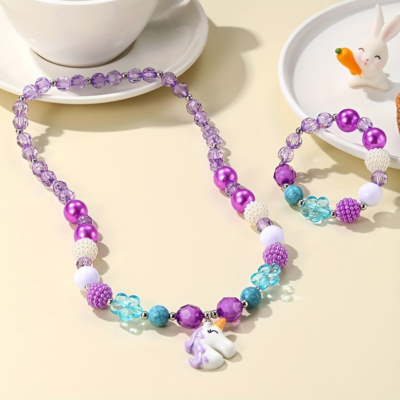 Pretty Unicorn Wig Necklace Bracelet Set Halloween Christmas New Year Birthday gift Cosplay Role Play Girl Styling Play set