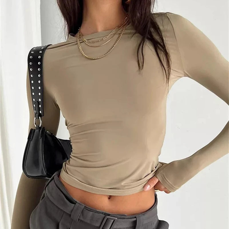 Long Sleeve Solid Slim Fit Top