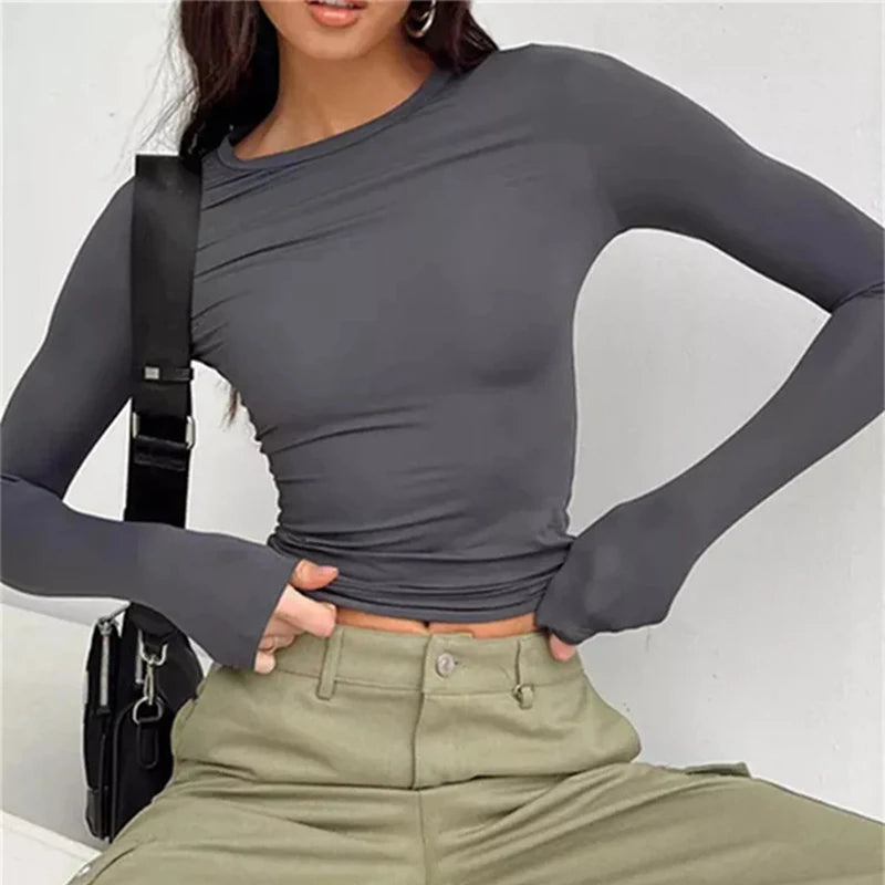 Long Sleeve Solid Slim Fit Top
