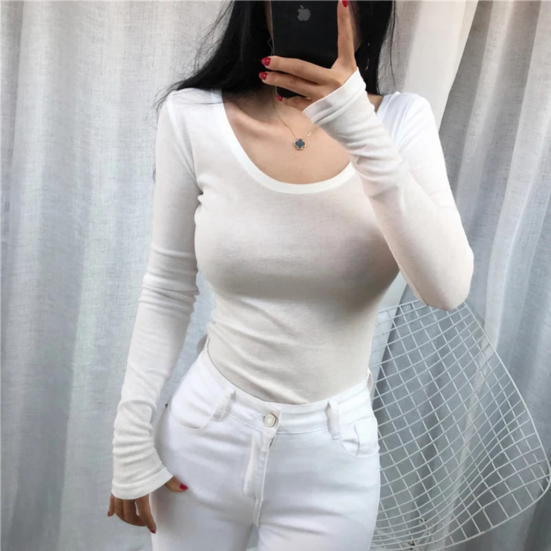 Long Sleeve Casual Tee Shirt Slim Fit Top