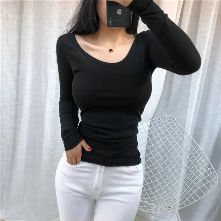 Long Sleeve Casual Tee Shirt Slim Fit Top