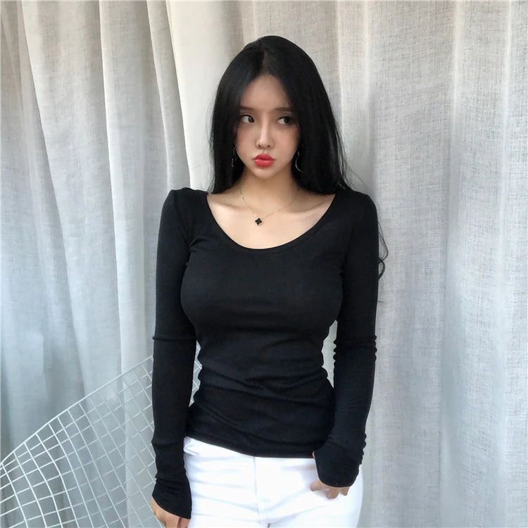 Long Sleeve Casual Tee Shirt Slim Fit Top