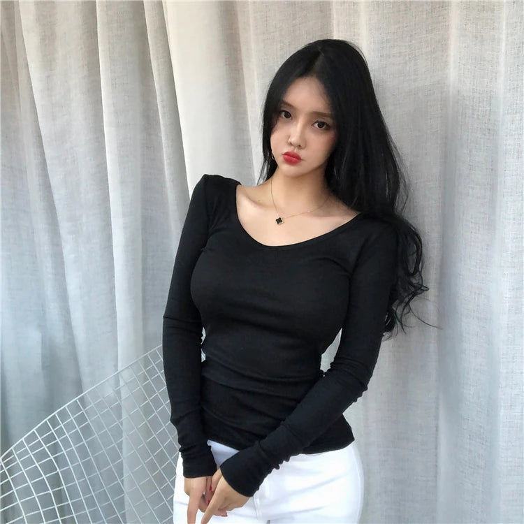 Long Sleeve Casual Tee Shirt Slim Fit Top