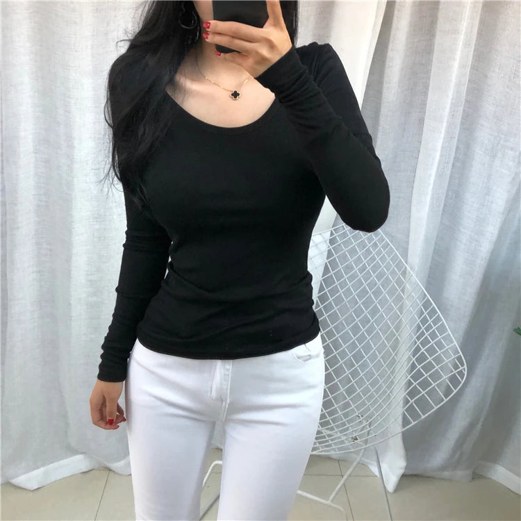 Long Sleeve Casual Tee Shirt Slim Fit Top