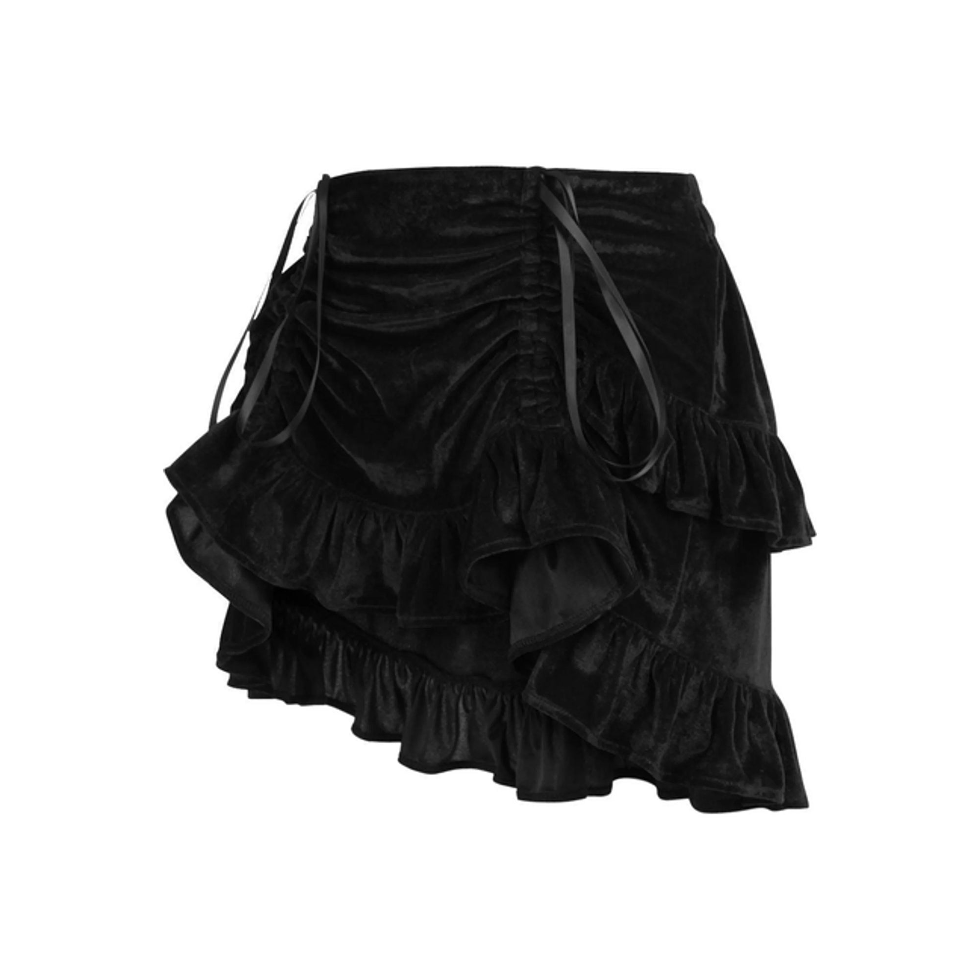 TD Black Velvet Ruched Bustle Skirt Cosplay Costumes Essential Accessory