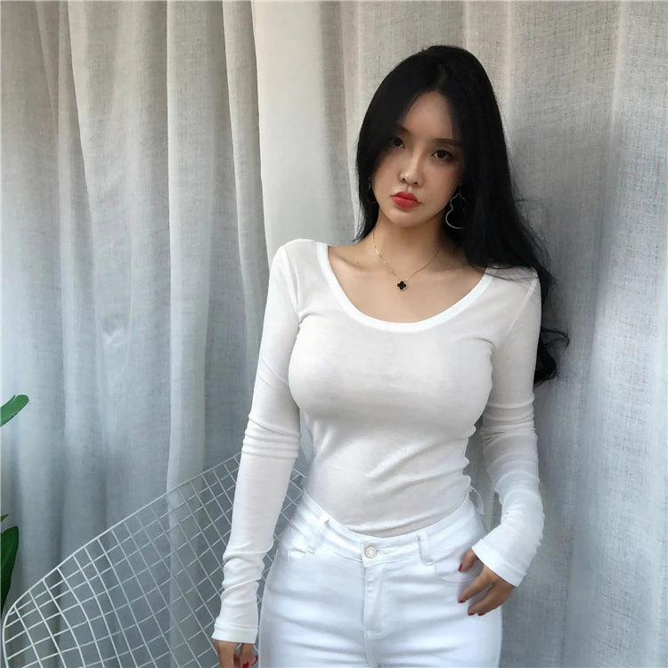 Long Sleeve Casual Tee Shirt Slim Fit Top