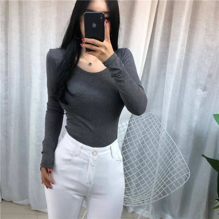 Long Sleeve Casual Tee Shirt Slim Fit Top