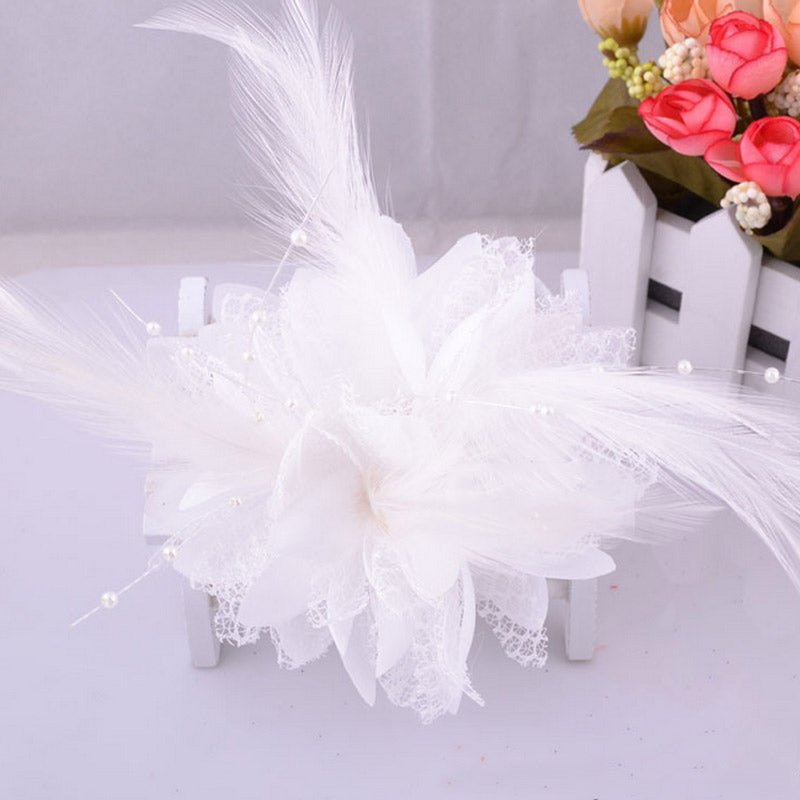 Women's Fashion Flower Feather Bead Corsage Hair Clip Bridal Hairband Brooch Pin Brida Barrettes Hair Accessories Jewelry