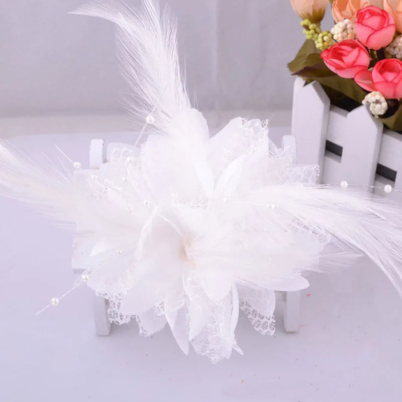 Women's Fashion Flower Feather Bead Corsage Hair Clip Bridal Hairband Brooch Pin Brida Barrettes Hair Accessories Jewelry