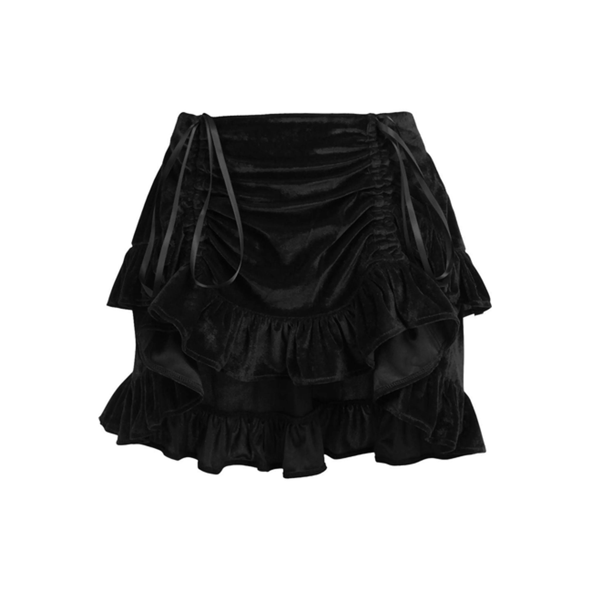 TD Black Velvet Ruched Bustle Skirt Cosplay Costumes Essential Accessory