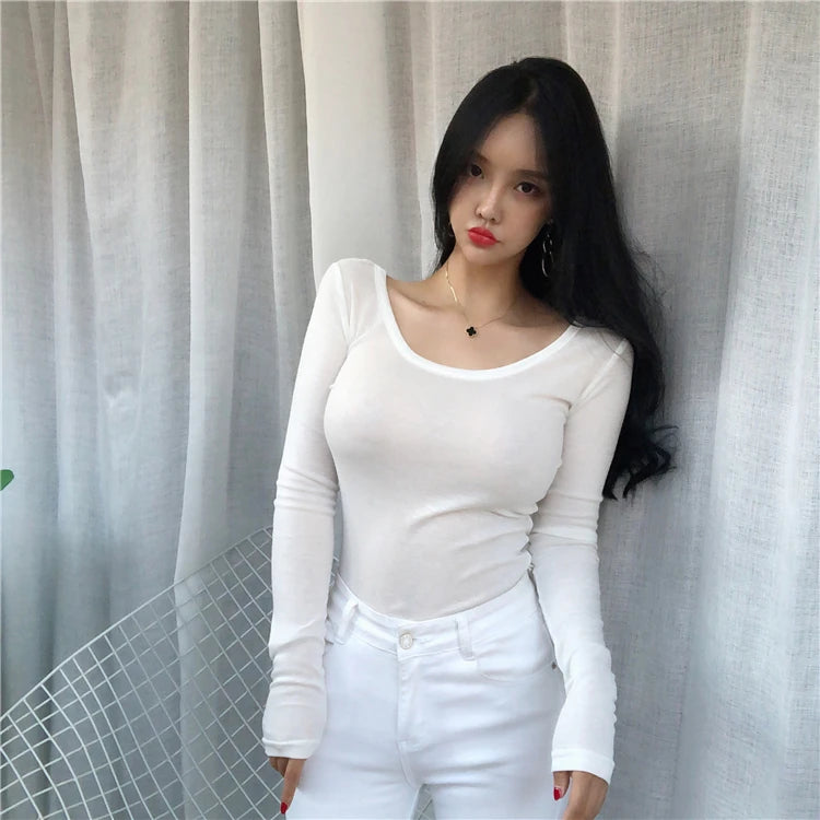 Long Sleeve Casual Tee Shirt Slim Fit Top