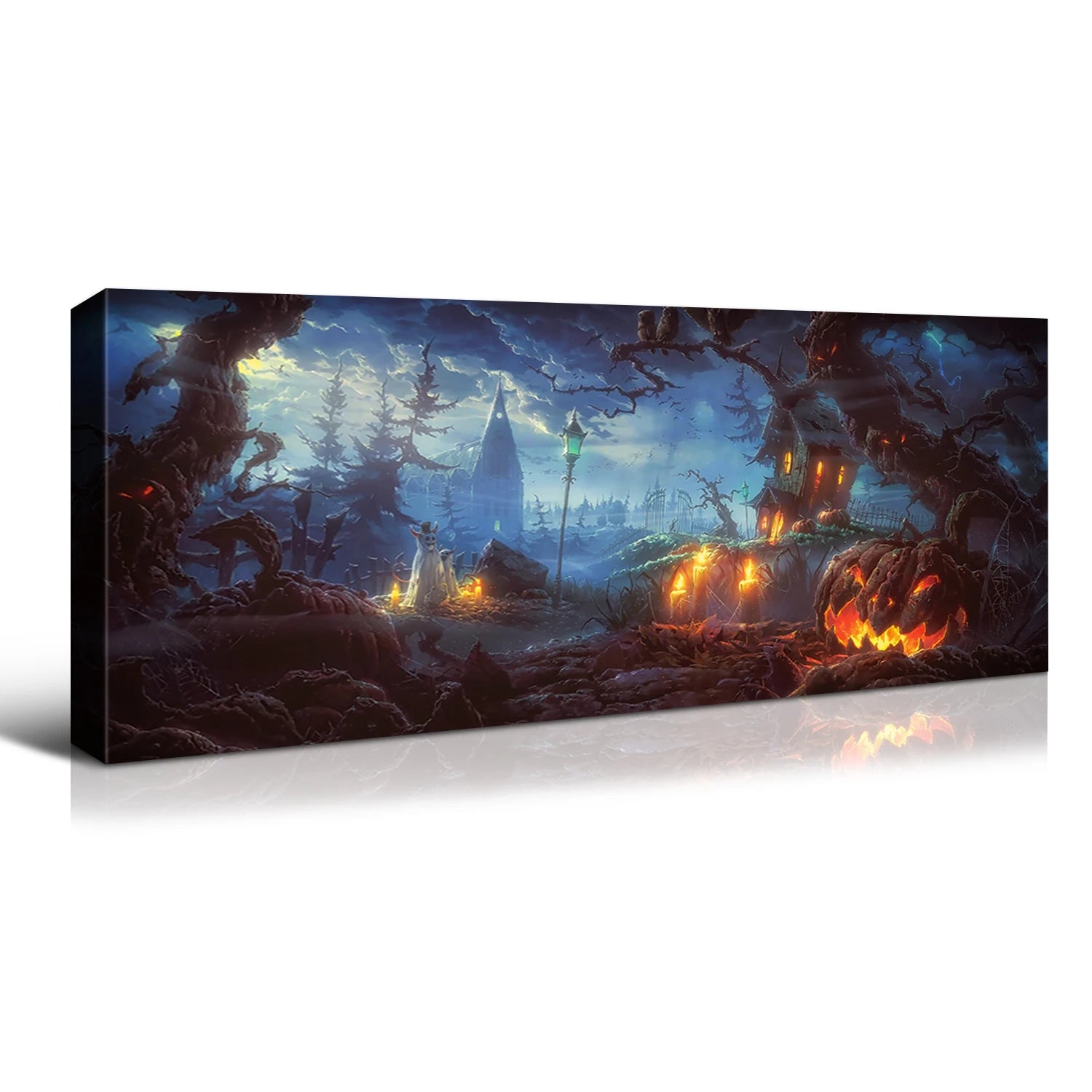 Dark Halloween Landscape Art: Haunted Graveyard Canvas Print Wall Art Bold Decor for Halloween Home Holiday Product