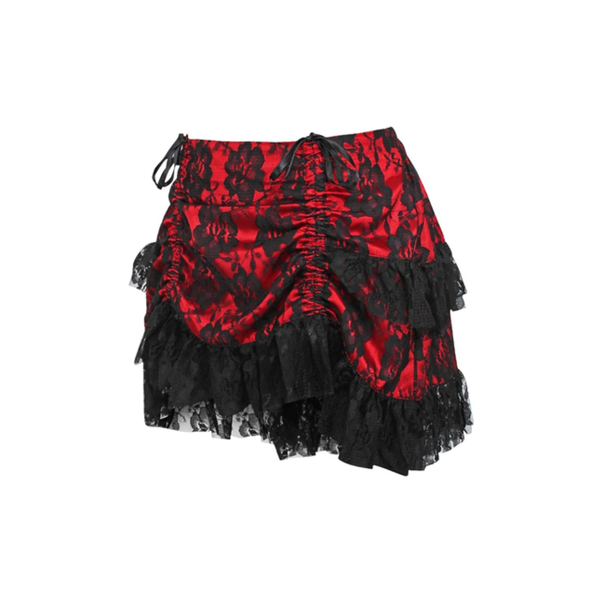 TD Cosplay Costumes Red/Black Lace Ruched Bustle Skirt