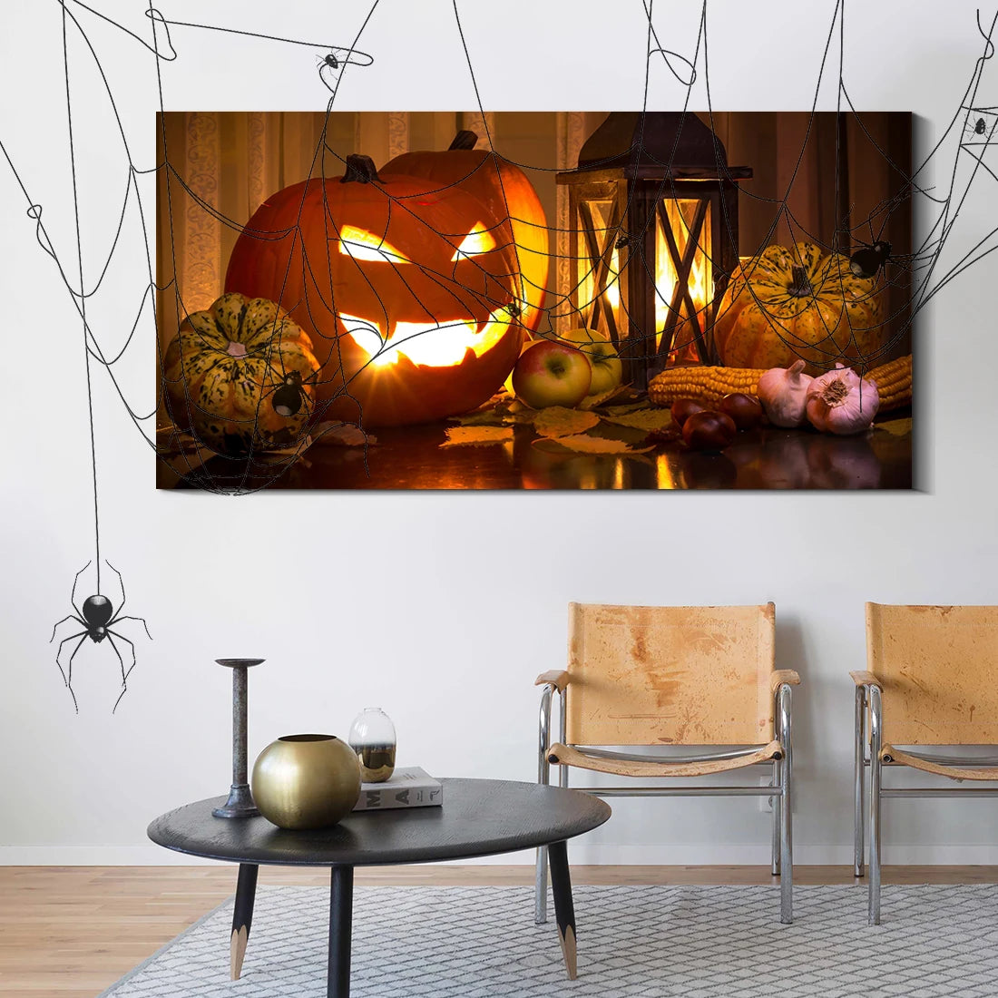 Cozy Halloween Decor Canvas Jack - O'- Lanterns Fall Bounty Canvas Print Wall Art Bold Decor for Halloween Home Holiday Product