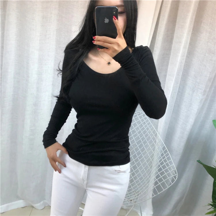 Long Sleeve Casual Tee Shirt Slim Fit Top