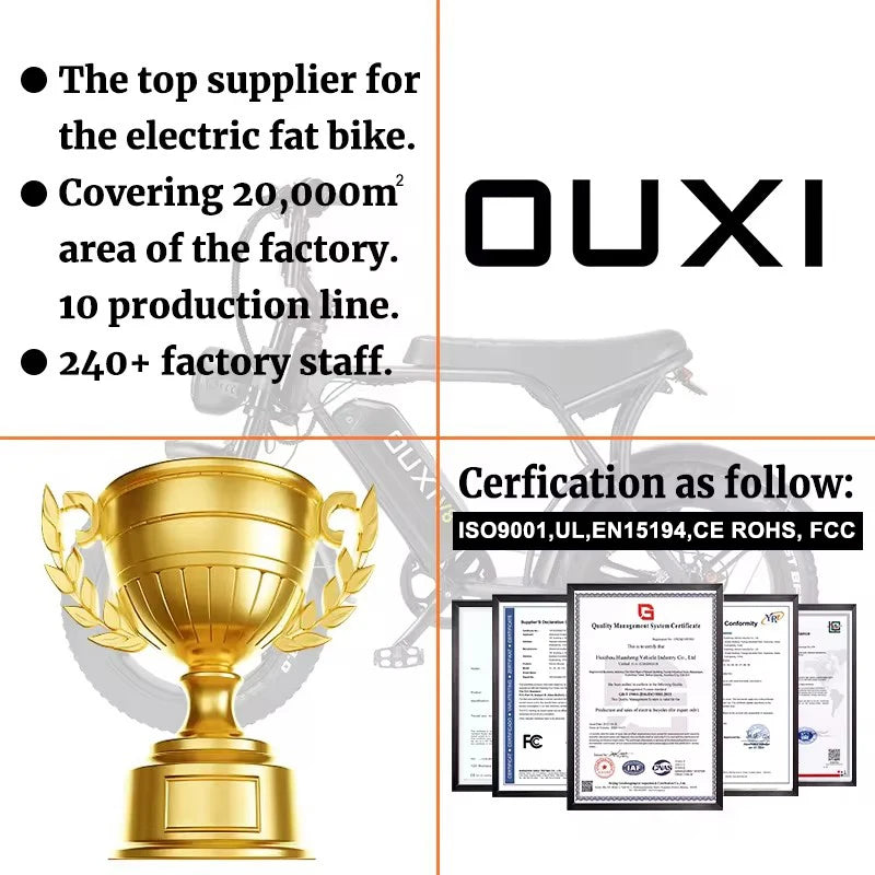 Electric Bike OUXI V8 Max Double Battery 30AH 20-Inch 100KM Fat Tire Electric Bicycle