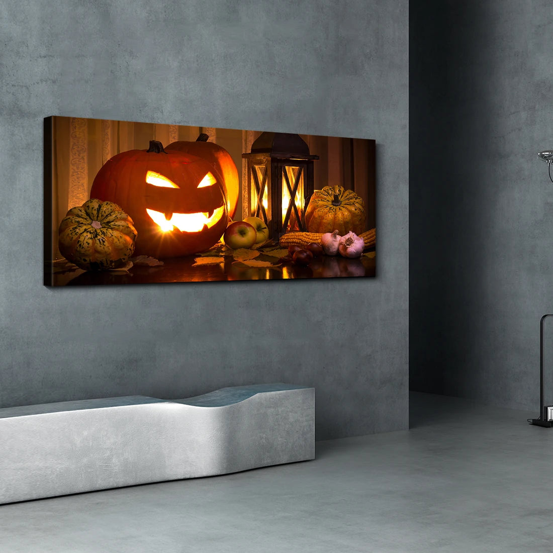 Cozy Halloween Decor Canvas Jack - O'- Lanterns Fall Bounty Canvas Print Wall Art Bold Decor for Halloween Home Holiday Product