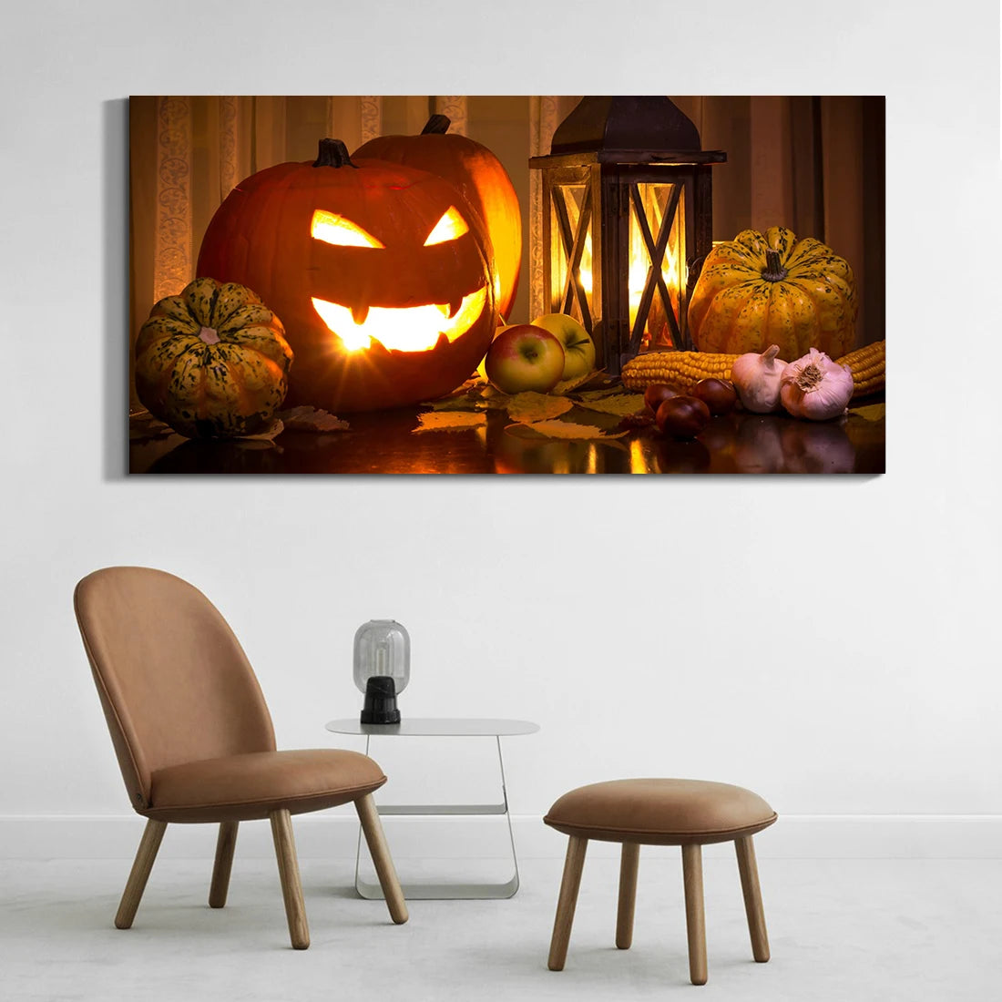 Cozy Halloween Decor Canvas Jack - O'- Lanterns Fall Bounty Canvas Print Wall Art Bold Decor for Halloween Home Holiday Product