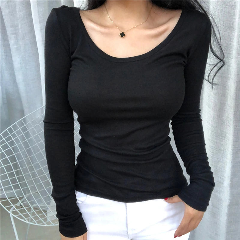 Long Sleeve Casual Tee Shirt Slim Fit Top