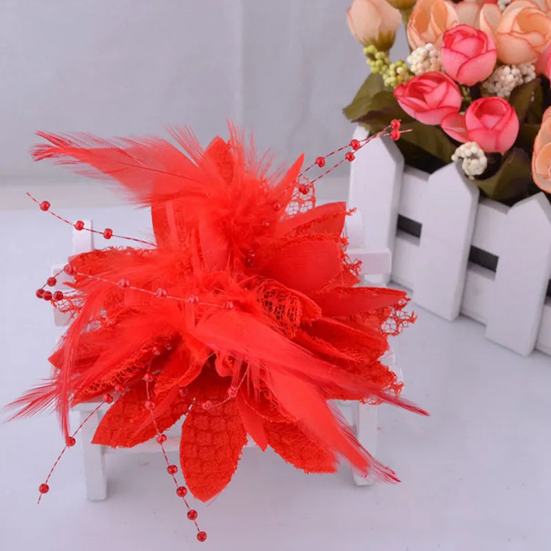 Women's Fashion Flower Feather Bead Corsage Hair Clip Bridal Hairband Brooch Pin Brida Barrettes Hair Accessories Jewelry